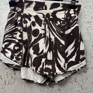 lululemon Hotty Hot High-Rise Lined Brown and White Athletic Shorts